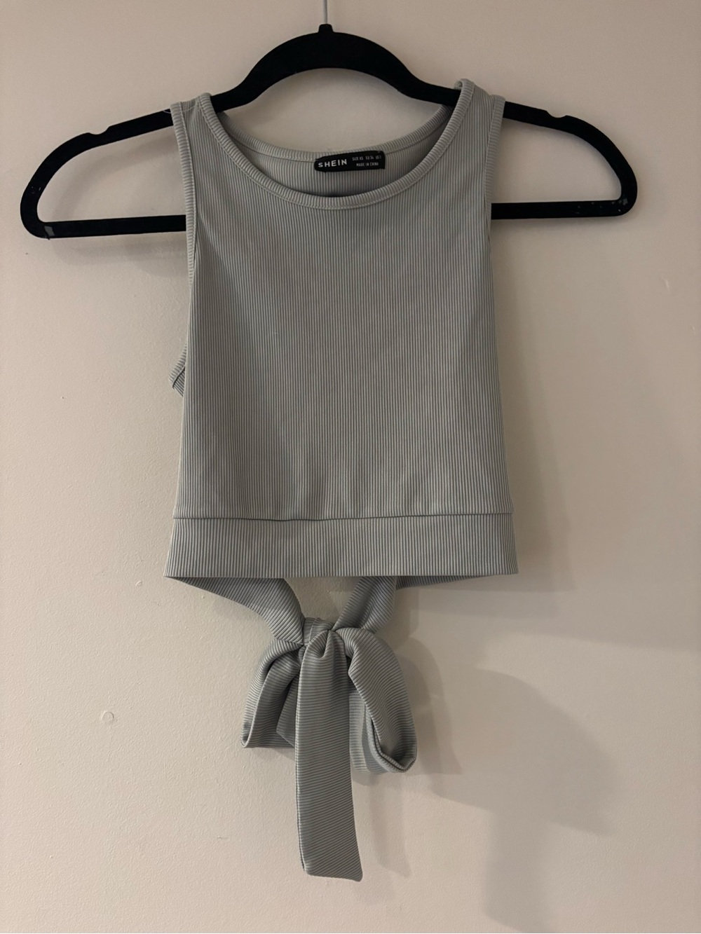 SHEIN Light Gray Ribbed Tie-Back Crop Tank Top